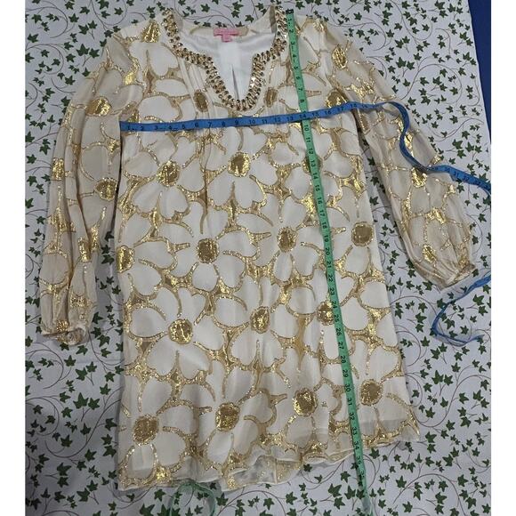 Lilly Pulitzer Colby Shift Dress Gold Floral- SIZE 4 - Picture 2 of 6